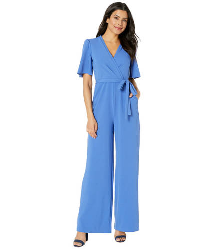 Imbracaminte femei donna morgan short flutter sleeve wrap front crepe jumpsuit acrylic blue