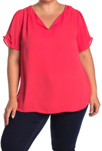 Imbracaminte femei dr2 by daniel rainn short sleeve split neck blouse plus size coral red