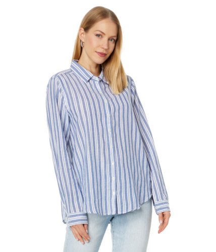 Imbracaminte femei dylan by true grit taylor stripe long sleeve shirt crisp cotton yarn-dye with thin silver stripe blue