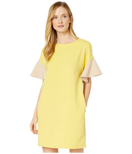 Imbracaminte femei eci two-tone ruffle sleeve scuba fit-and-flare dress yellow