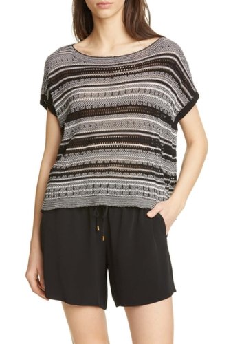 Imbracaminte femei eileen fisher stripe short sleeve organic cotton blend sweater blkbn