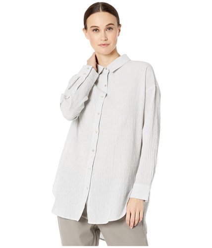Imbracaminte femei eileen fisher tencel amp organic cotton crinkle classic collar boxy shirt white