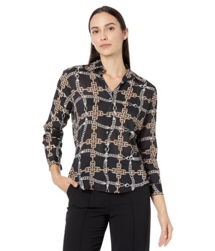 Imbracaminte femei elliott lauren chain link long sleeve button front relaxed blouse blackbeige multi
