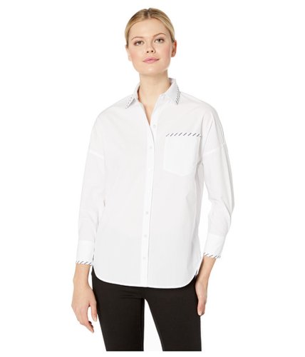 Imbracaminte femei elliott lauren over and under button front amp back shirt with blanket stitch detail white
