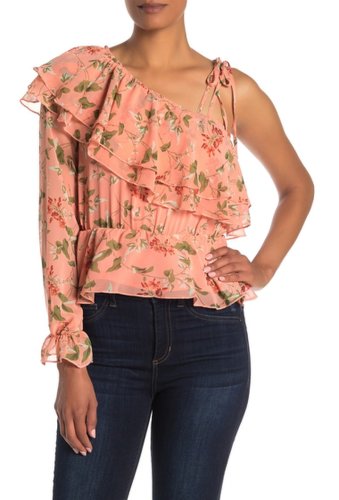 Imbracaminte femei endless rose floral ruffled one sleeve blouse coral pink vine