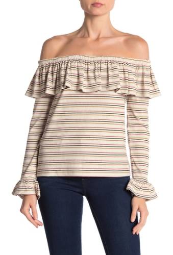 Imbracaminte femei english factory ruffle popover off-the-shoulder top rose pearl stripe