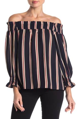 Imbracaminte femei english factory striped off-the-shoulder long sleeve top navyred combo