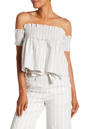 Imbracaminte femei english factory striped smocked off-the-shoulder top heather grey