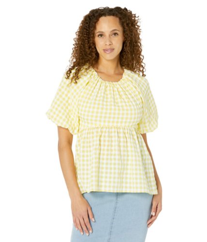 Imbracaminte femei english factory textured gingham puff babydoll blouse yellow