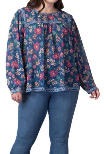Imbracaminte femei flying tomato floral print long sleeve blouse plus size navy