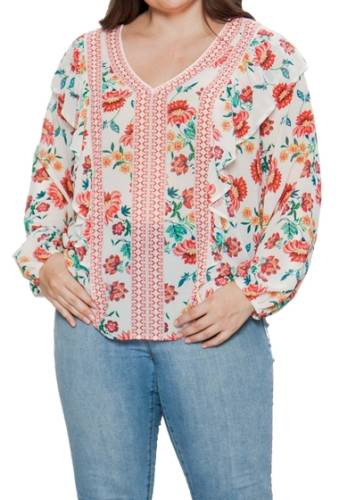 Imbracaminte femei flying tomato floral print v-neck blouse plus size ivory