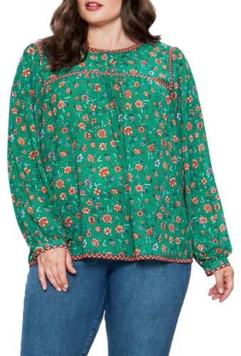 Imbracaminte femei flying tomato floral printed long sleeve blouse plus size green