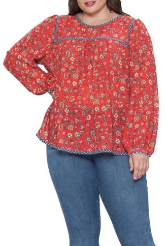 Imbracaminte femei flying tomato floral printed long sleeve blouse plus size red