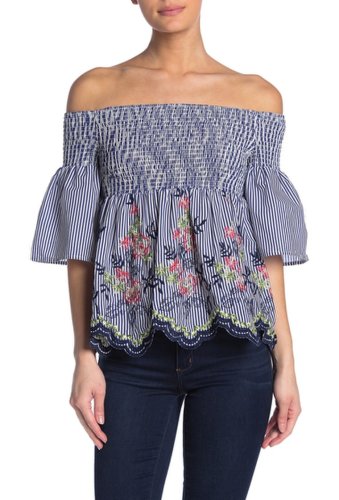 Imbracaminte femei flying tomato off-the-shoulder embroidered top navy white