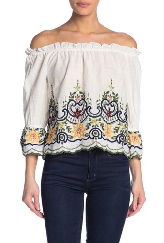 Imbracaminte femei flying tomato off-the-shoulder floral embroidered top ivory