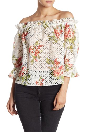 Imbracaminte femei flying tomato off-the-shoulder floral print eyelet top ivory
