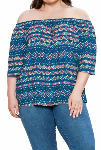 Imbracaminte femei flying tomato off-the-shoulder printed blouse plus size navy