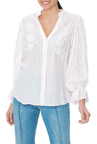 Imbracaminte femei flying tomato striped floral embroidered blouse pinkivory