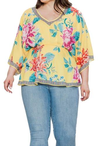 Imbracaminte femei flying tomato v-neck floral print blouse plus size yellow