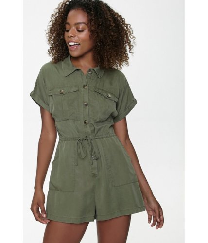 Imbracaminte femei forever21 button-front drawstring romper olive