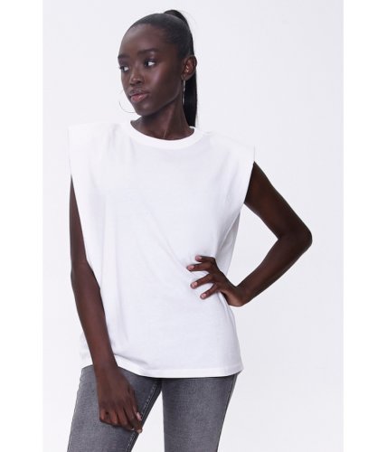 Imbracaminte femei forever21 cotton shoulder-pad muscle tee white