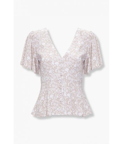 Imbracaminte femei forever21 floral butterfly-sleeve top taupeivory