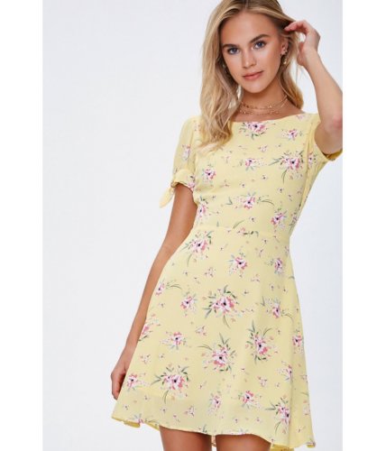 Imbracaminte femei forever21 floral knotted cutout dress yellowpink