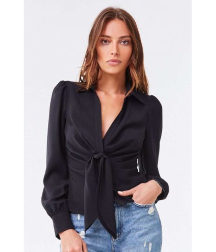 Imbracaminte femei forever21 knotted-detail plunging shirt black