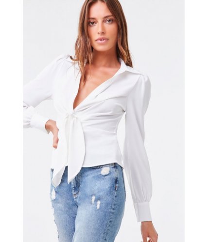 Imbracaminte femei forever21 knotted-detail plunging shirt white