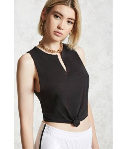 Imbracaminte femei forever21 knotted raw-cut crop top black