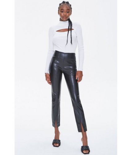 Imbracaminte femei forever21 notched faux leather ankle pants black