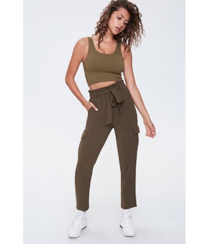 Imbracaminte femei forever21 paperbag tie-waist ankle pants olive