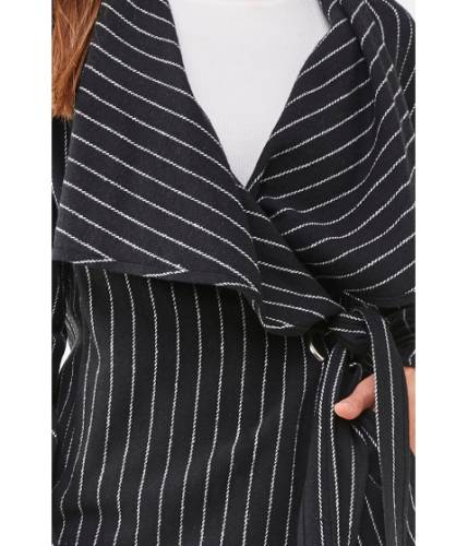 Imbracaminte femei forever21 pinstriped belted jacket blackcream
