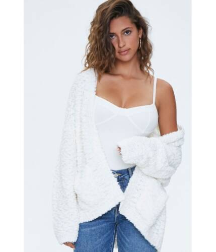 Imbracaminte femei forever21 popcorn knit drop-sleeve cardigan ivory