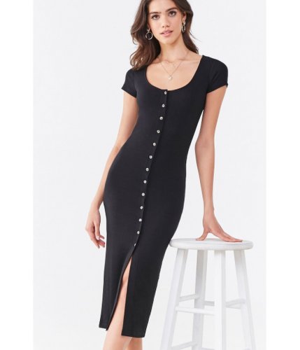 Imbracaminte femei forever21 ribbed button-front midi dress black