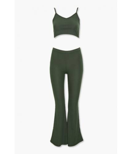 Imbracaminte femei forever21 ribbed cropped cami pants set olive