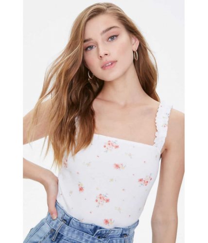 Imbracaminte femei forever21 ribbed floral ruffled-strap top ivorycoral