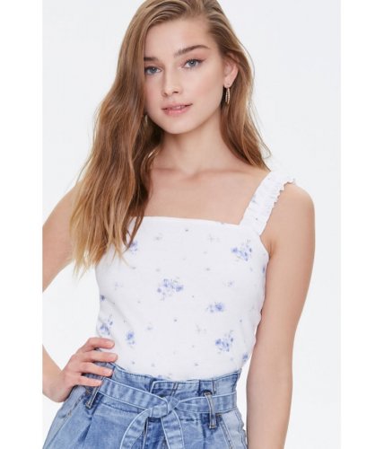 Imbracaminte femei forever21 ribbed floral ruffled-strap top ivorylavender