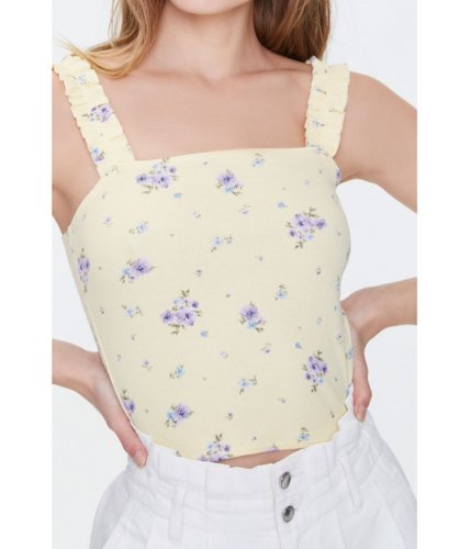 Imbracaminte femei forever21 ribbed floral ruffled-strap top yellowlavender