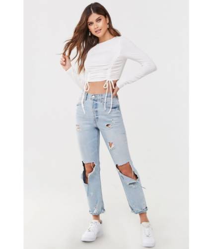 Imbracaminte femei forever21 ruched drawstring crop top ivory