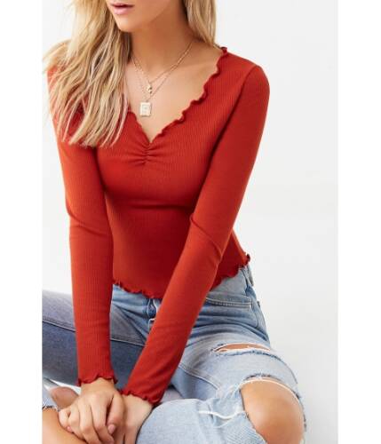 Imbracaminte femei forever21 ruched lettuce-edge top brick