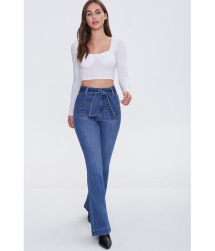 Imbracaminte femei forever21 sash bow-belt flare jeans medium denim