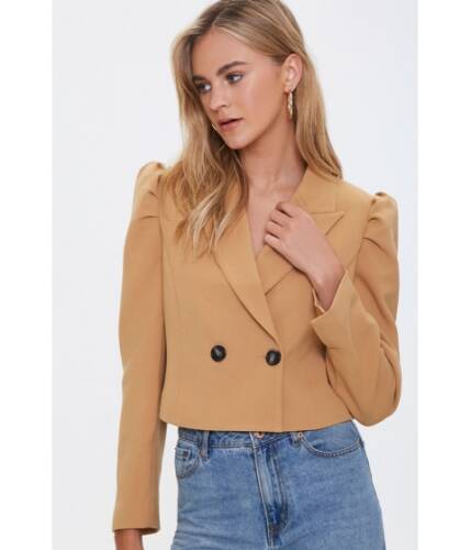 Imbracaminte femei forever21 shirred double-breasted blazer camel