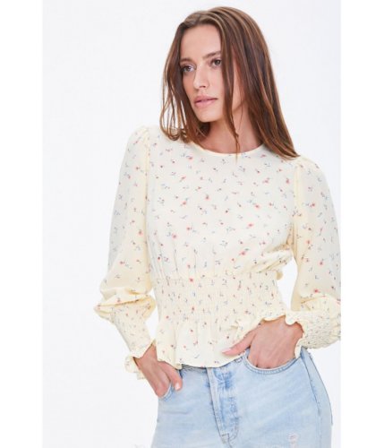 Imbracaminte femei forever21 smocked floral top light yellowmulti