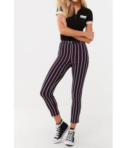 Imbracaminte femei forever21 striped belted ankle pants blackwhite