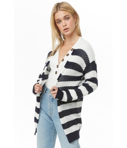 Imbracaminte femei forever21 striped open-knit cardigan creamnavy