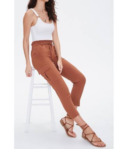 Imbracaminte femei forever21 tapered paperbag cargo pants coffee