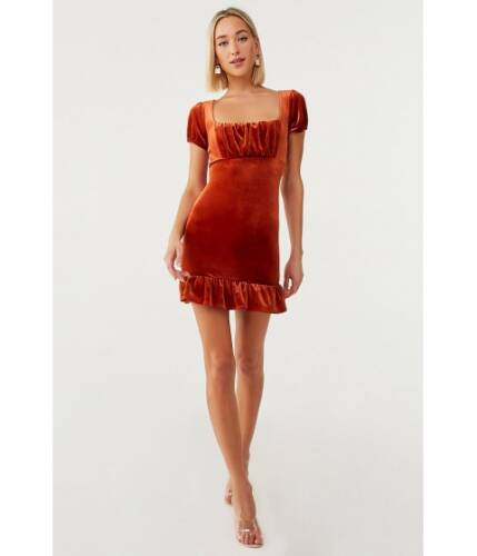 Imbracaminte femei forever21 velvet short sleeve mini dress rust