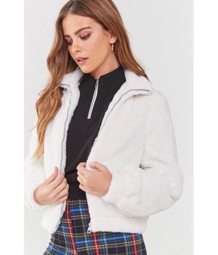Imbracaminte femei forever21 zip-up faux fur jacket ivory