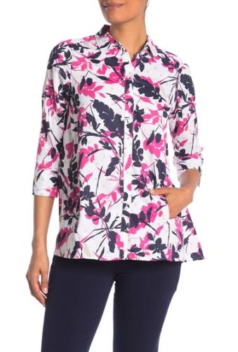 Imbracaminte femei foxcroft carlene 34 length sleeve back button leaf print shirt multi